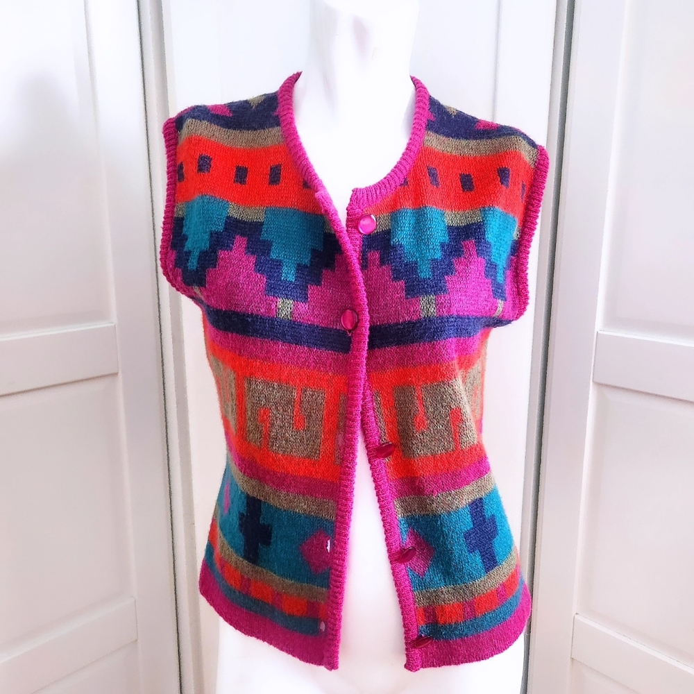 🩷🧡Vintage 1990's Aztec/Tribal IB DIFFUSION sleeves sweater.